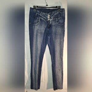 GoGO Star Womens Blue Denim Jeans Wide Waist Band Tapered Skinny